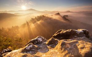 Fotografi Misty morning,Scenic view of mountains against, Karel Stepan / 500px, (40 x 24.6 cm)