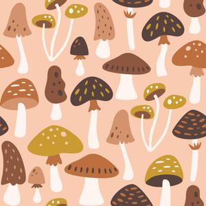 Fotografi Mushrooms Seamless Pattern, insemar, (40 x 40 cm)