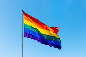 Fotografi Rainbow LGBTQI flag waving in the wind, Alexander Spatari, (40 x 26.7 cm)