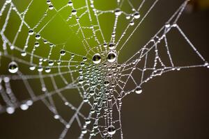 Konstfotografering Water drops on spider web needles, Tommy Lee Walker, (40 x 26.7 cm)