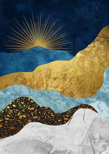 Illustration Golden abstract mountain peak art poster., Luzhi Li