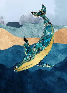 Illustration Artistic painting with abstract golden whale., Luzhi Li, (30 x 40 cm)