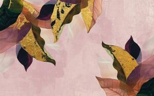 Illustration Abstract golden artistic leaves wallpaper, watercolor, Luzhi Li