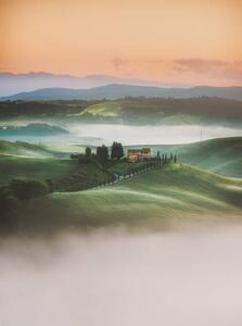 Fotografi Tuscany sunrise landscape view of green, serts, (30 x 40 cm)