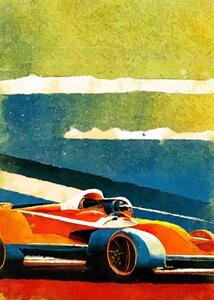 Konsttryck Formula 1 orange blue, Justyna Jaszke, (30 x 40 cm)