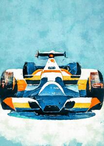 Illustration Formula 1 blue yellow, Justyna Jaszke, (30 x 40 cm)