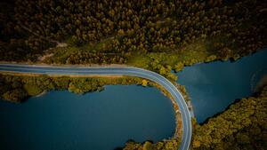 Konstfotografering WINDING MOUNTAIN ROAD WITH LAKE FROM, Gonsajo, (40 x 22.5 cm)