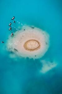 Fotografi Island in vibrant mine water, Germany, Abstract Aerial Art