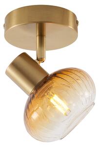 Modern takspotlight guld med runt bärnstensfärgat glas - Teddy