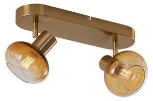 Rund takspotlight guld med bärnstensfärgat glas 2-ljus - Teddy