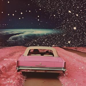Illustration Pink Cruise in Space Collage Art, Samantha Hearn, (40 x 40 cm)