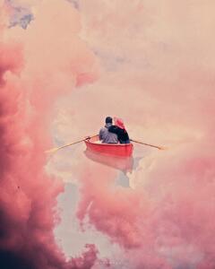 Illustration Pink sailing, spacerocket art, (30 x 40 cm)