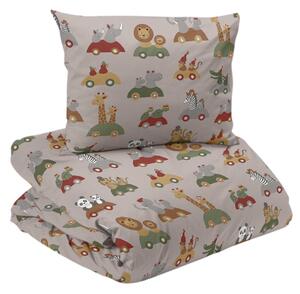 Utflykt Beige/Röd Söta Djur Barn Bäddset Enkeltäcke 150x210 Redlunds