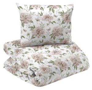 Nadia Satin Beige Blommigt Bäddset Enkeltäcke 150x210 Redlunds