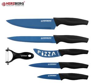 Herzberg 5 delar marmorbelagd knivsats - blå