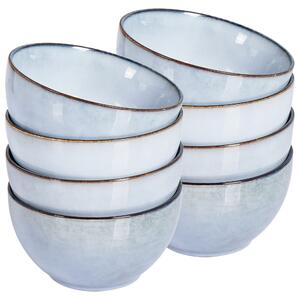 Set med 8 Skålar Ljusblå Stengods Kaolin Handgjord Reaktiv Glasyr Finish Kök Matsal Beliani