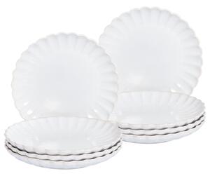 Set med 8 Assietter Vit Stengods Kaolin Handgjord Reaktiv Glasyr Finish Dessert Tallrik Kök Matsal Beliani