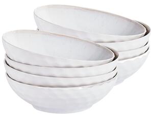 Set med 8 Djupa Tallrikar Ljusgrått Stengods Kaolin Handgjord Reaktiv Glasyr Finish Pastaskålar Kök Matsal Beliani