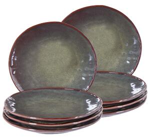 Set med 8 Sidotallrikar Mörkgrönt Stengods Kaolin Handgjord Reaktiv Glasyr Finish Dessert Tallrik Kök Matsal Beliani