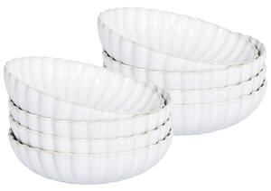 Set med 8 Djupa Tallrikar Vitt Stengods Kaolin Handgjord Reaktiv Glasyr Finish Pastaskålar Kök Matsal Beliani
