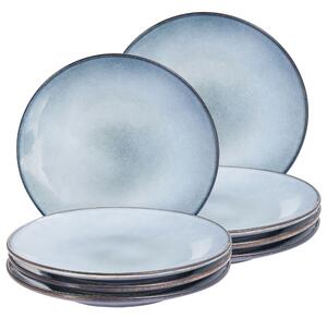 Set med 8 Middagstallrikar Ljusblå Stengods Kaolin Handgjord Reaktiv Glasyr Finish Dessert Tallrik Kök Matsal Beliani