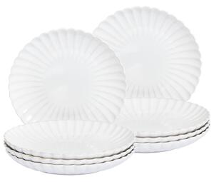 Set med 8 Assietter Vit Stengods Kaolin Handgjord Reaktiv Glasyr Finish Dessert Tallrik Kök Matsal Beliani