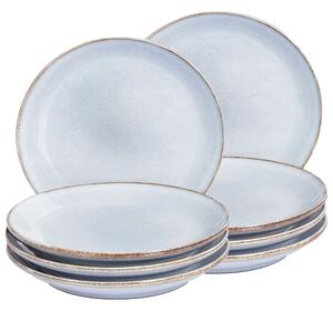 Set med 8 Assietter Ljusblå Stengods Kaolin Handgjord Reaktiv Glasyr Finish Dessert Tallrik Kök Matsal Beliani