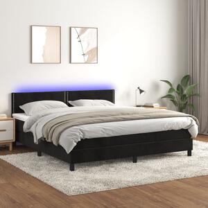 Ramsäng med madrass & LED svart 180x200 cm sammet