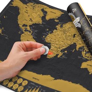 Världskarta - Scratch Map Deluxe, A3-storlek, Svart