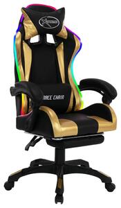 Gamingstol med RGB LED-lampor guld och svart konstläder