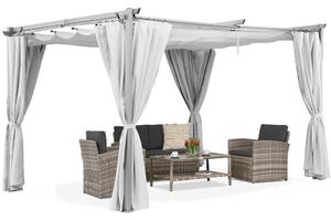 La Palma 4x4m vit terrasspergola med Garden Point gardiner