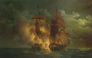 Bildreproduktion Battle Between the French Frigate 'Arethuse' and the English Frigate 'Amelia', Louis Philippe Crepin