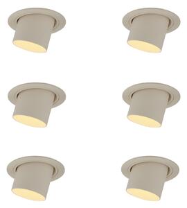 Set med 6 infällda spotlights beige GU10 50mm runda roterbara och lutningsbara - Installa