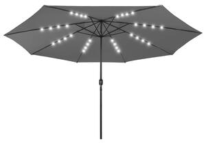 Parasoll med LED-lampor och metallstång 400 cm antracit