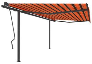 Markis med stolpar manuellt infällbar 4x3,5 m orange och brun
