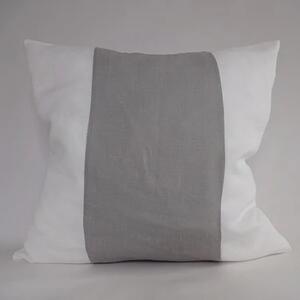 Randigt kuddfodral ljusgrått och vitt i tvättat sanforiserat linne 50x50