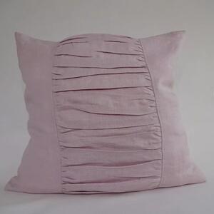 Rosa kuddfodral med draperade veck i tvättat sanforiserat linne 50x50