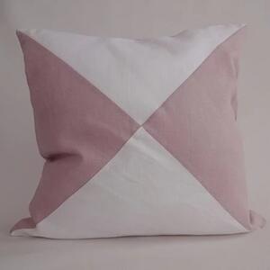 Triangelmönstrat kuddfodral vitt och rosa i tvättat sanforiserat linne 50x50