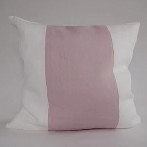 Randigt kuddfodral rosa och vitt i tvättat sanforiserat linne 50x50