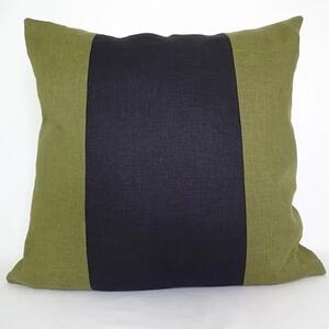Randigt kuddfodral svart och grönt i tvättat sanforiserat linne 50x50