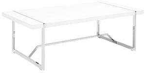 Soffbord Vit 120 x 60 cm Metall Silverben Rektangulär Hög Glans Topp Modern Design Beliani