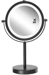 Sminkspegel Svart Järn Metall Ram 13 cm med LED Lampor 1x/5x Förstorande Dubbelsidig Smink Beliani