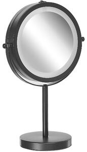 Sminkspegel Svart Järn Metall Ram 13 cm med LED Lampor 1x/5x Förstorande Dubbelsidig Smink Beliani