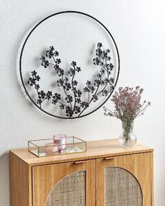 Väggdekoration Metall Svart ⌀ 70 cm Löv Blommor i Ram Väggkonst Modern Industriell Accessoar Beliani