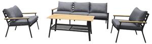 Loungegrupp Brasilia - 1 st Soffa + 2 st Fåtölj + 1 st Bord + Dynor - Grå / Svart / Teak