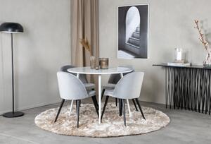 Matgrupp - Matbord Plaza ø 100 cm – Vit + 4 st Matstol Velvet – Ljusgrå Sammet / Svart