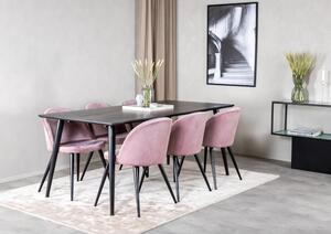 Matgrupp - Matbord Dipp 180x90 cm – Svart Faner / Svart + Matstolar Velvet 6 st – Rosa Sammet / Svart
