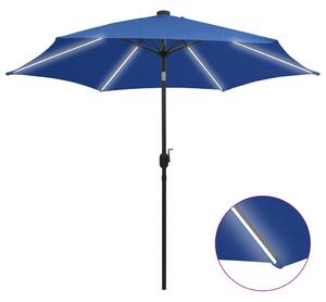Parasoll med LED-lampor och aluminiumstång 300 cm azurblå