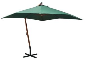 Hängande parasoll 300x300 cm trästång grön