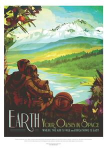 Konsttryck Earth - Your Oasis in Space (Retro Intergalactic Space Travel) NASA, (30 x 40 cm)